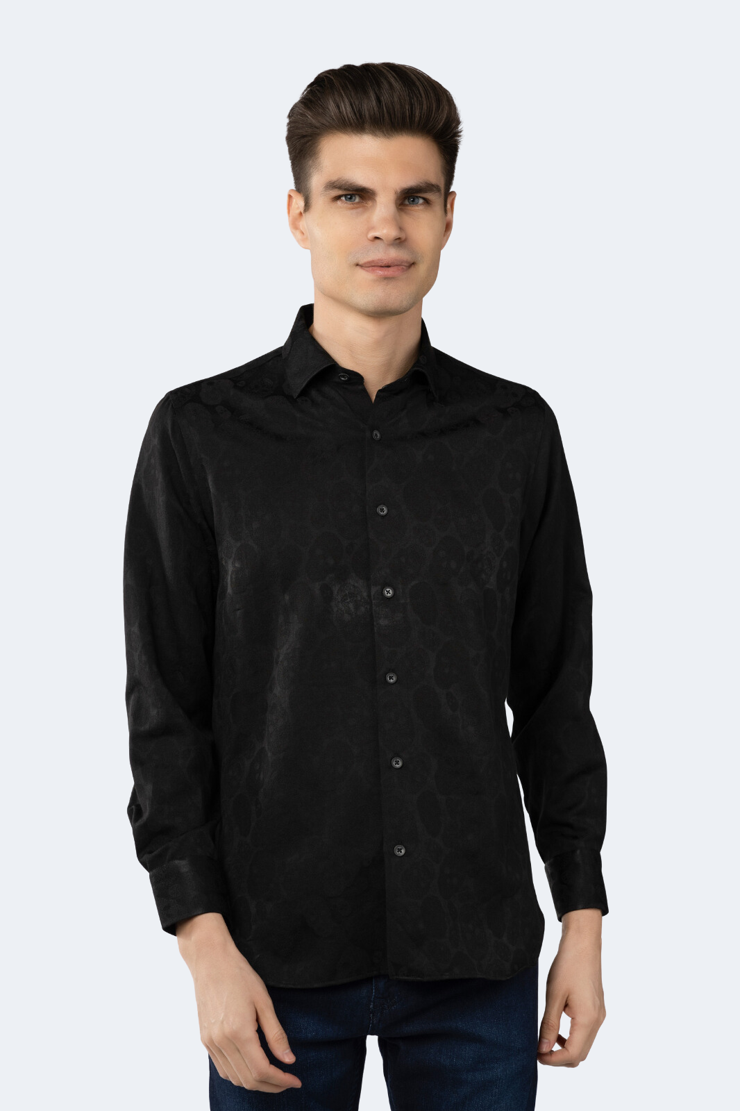 Black on Black Jacquard Skulls Shirt