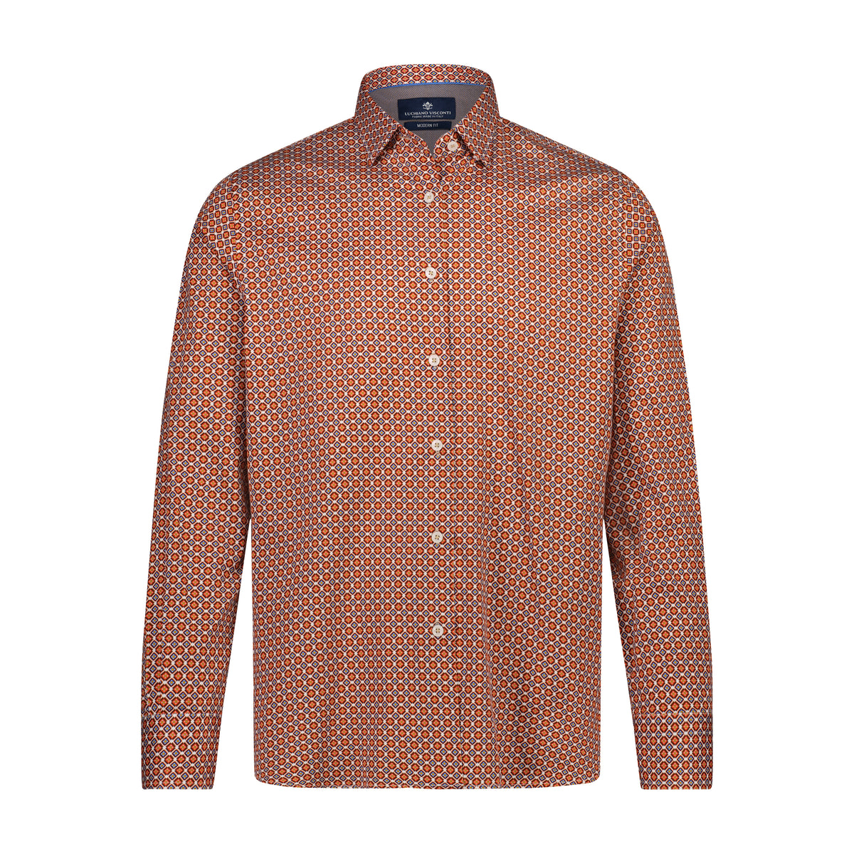 Orange Blue Gold Print Long Sleeve Shirt