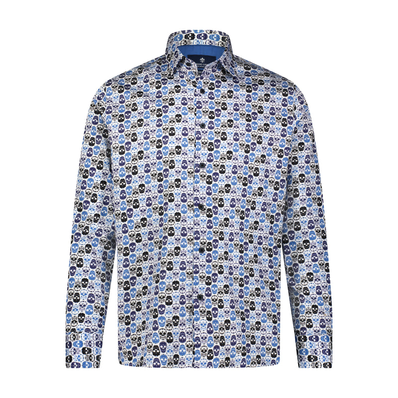 Navy Blue Skull Print Long Sleeve Shirt