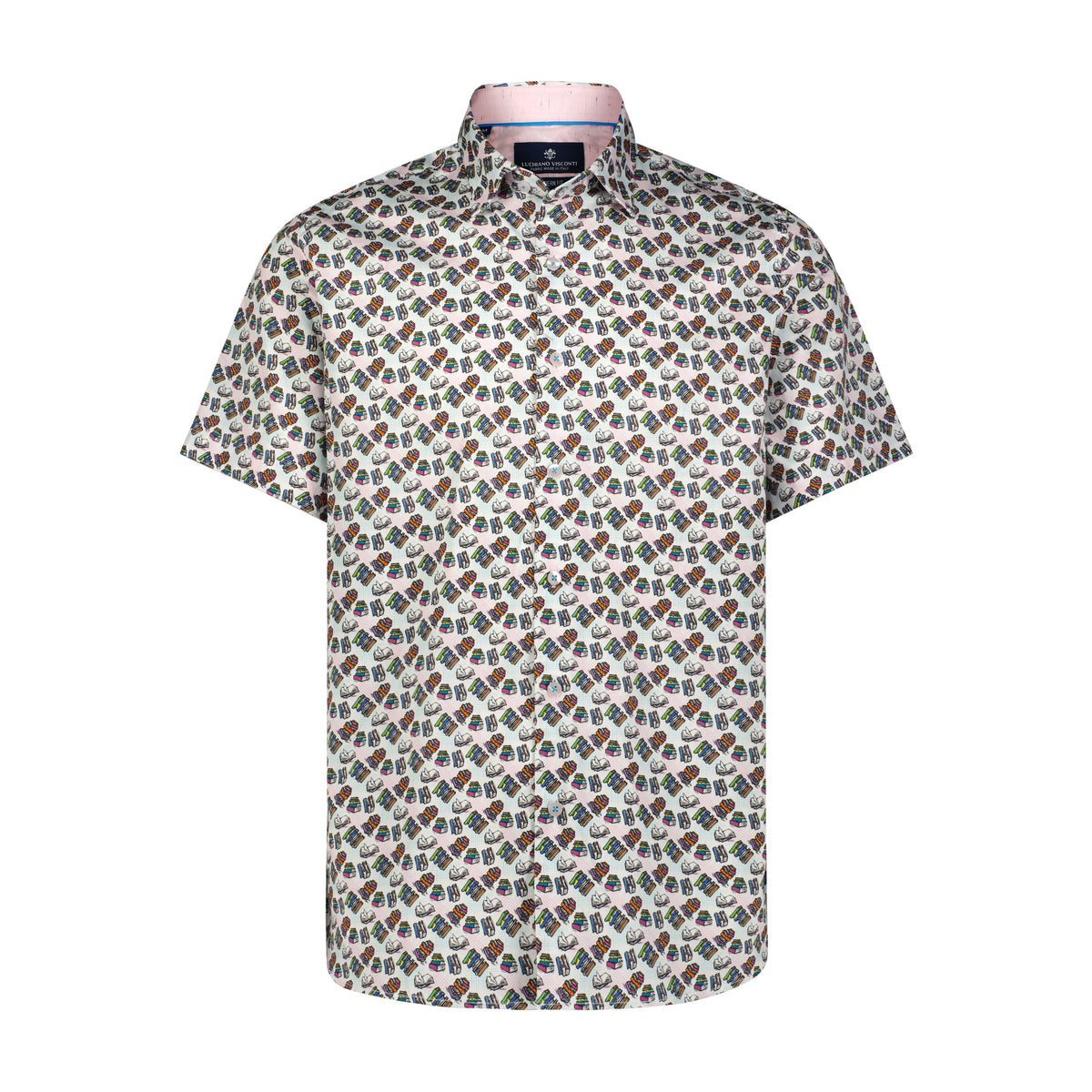 Multicolor Book Print Short Sleeve Shirt