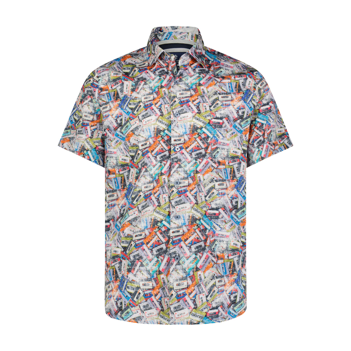 Multicolor Cassette Tape Print Short Sleeve Shirt