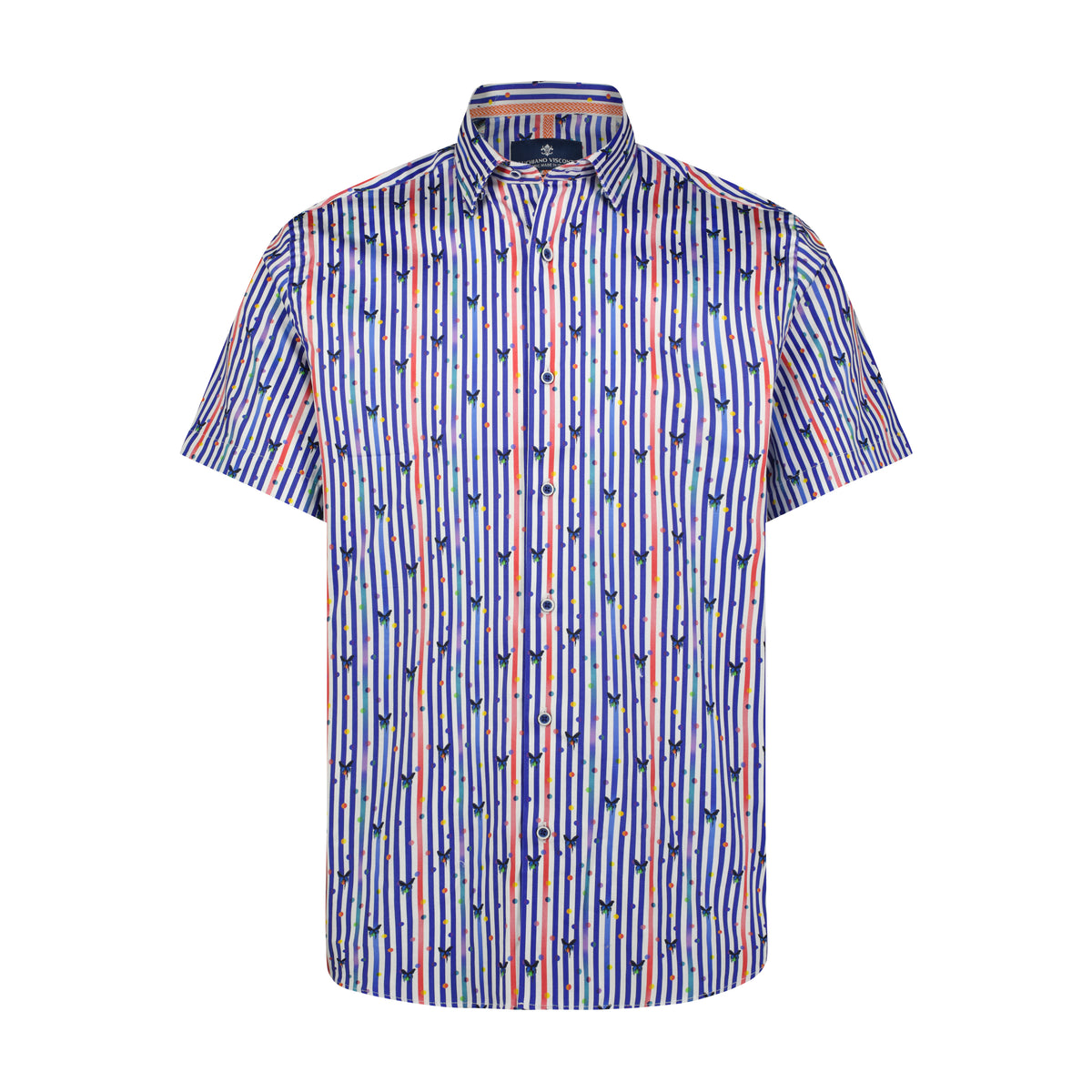 Purple Blue Butterfly Stripe Short Sleeve Shirt