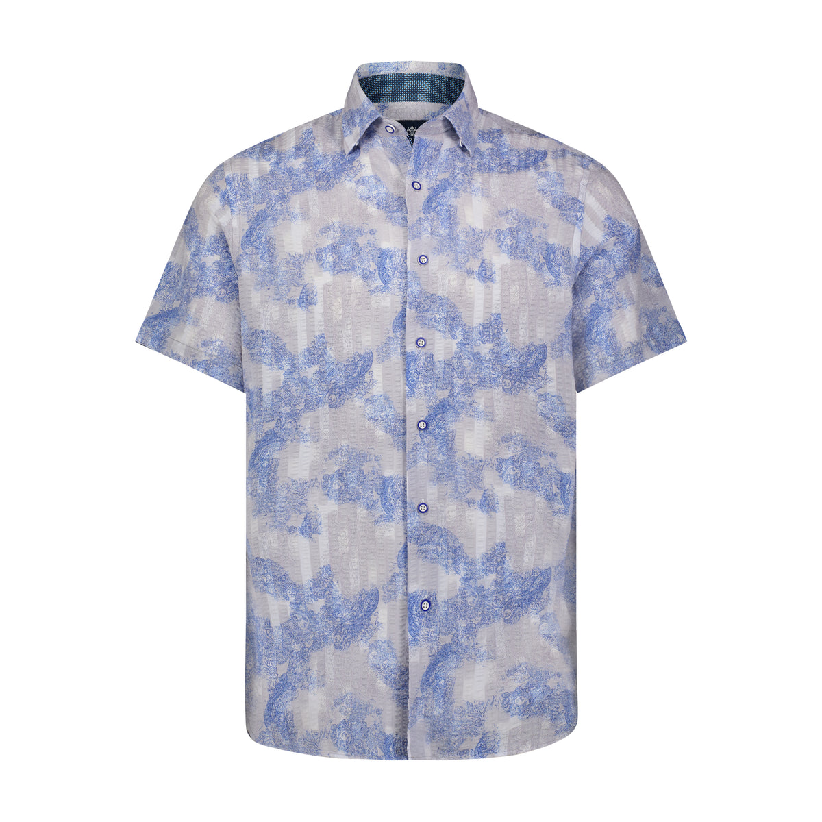 Lite Grey and Blue Paisley Short Sleeve Shirt