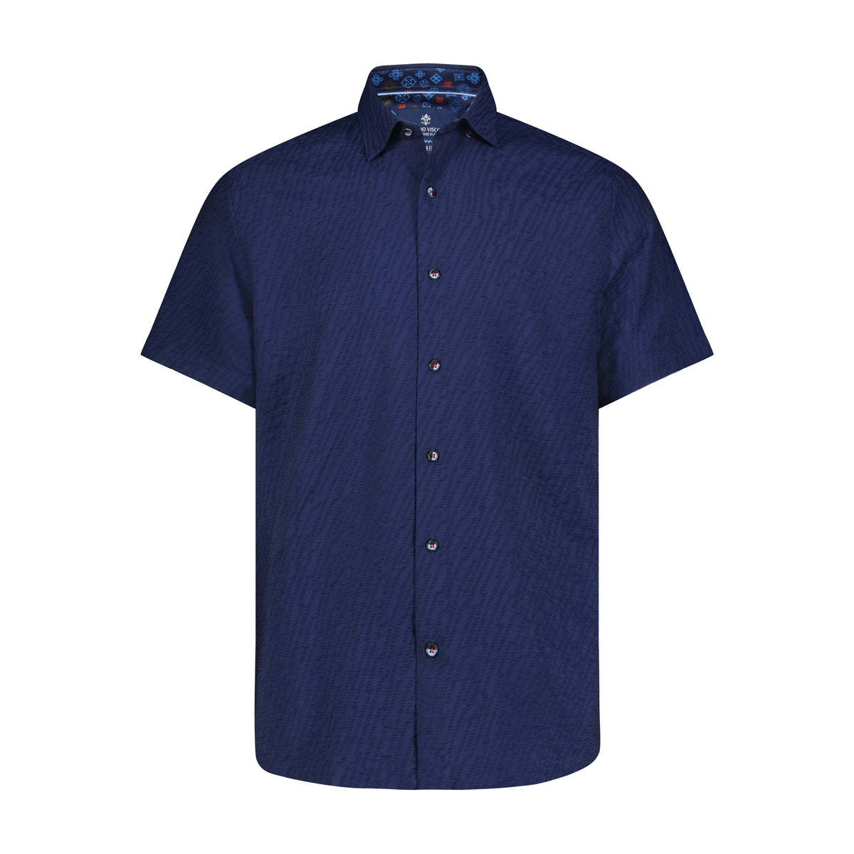 Navy Cuff Print Short Sleeve Shirt