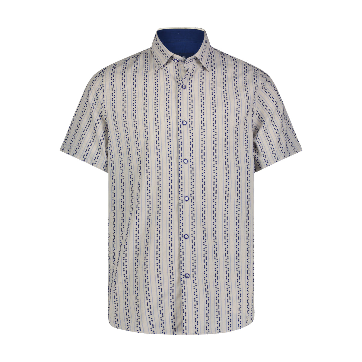 Blue and Cream Mini Dot in Stripe Print Short Sleeve Shirt