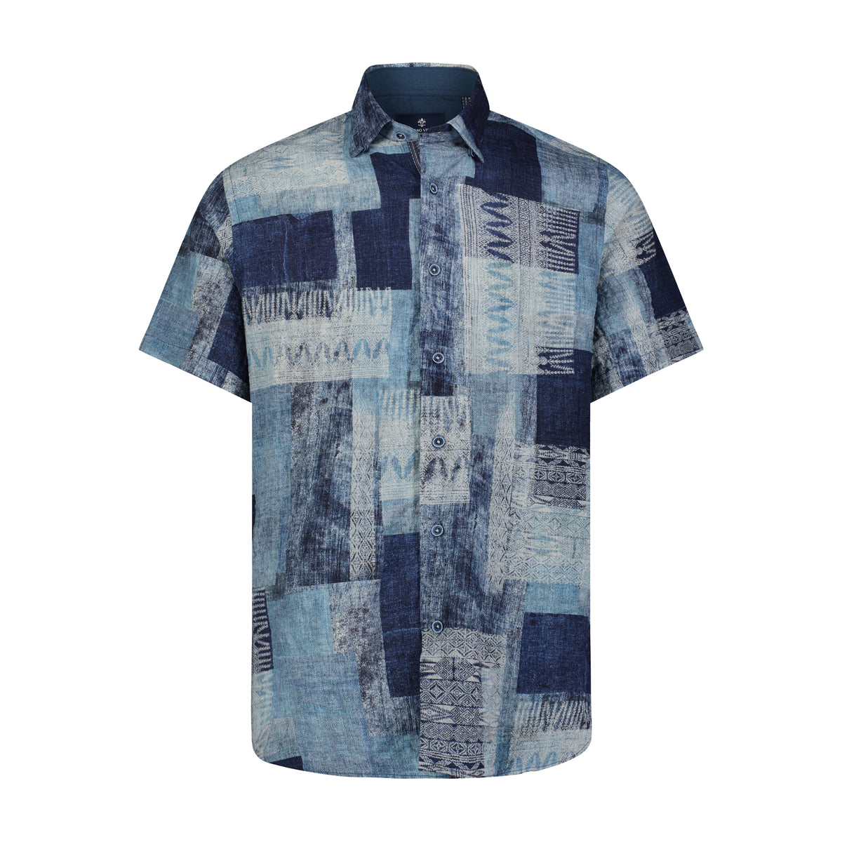 Teal, Indigo, and Blue Box Print Short Sleeve Shirt