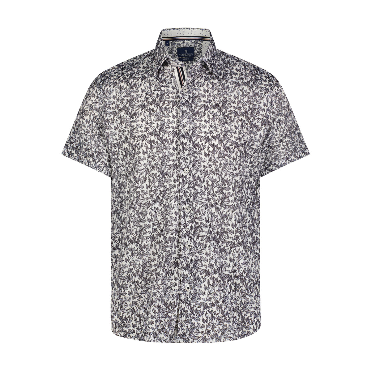 Navy and White Leaf Print Short Sleeve Shirt