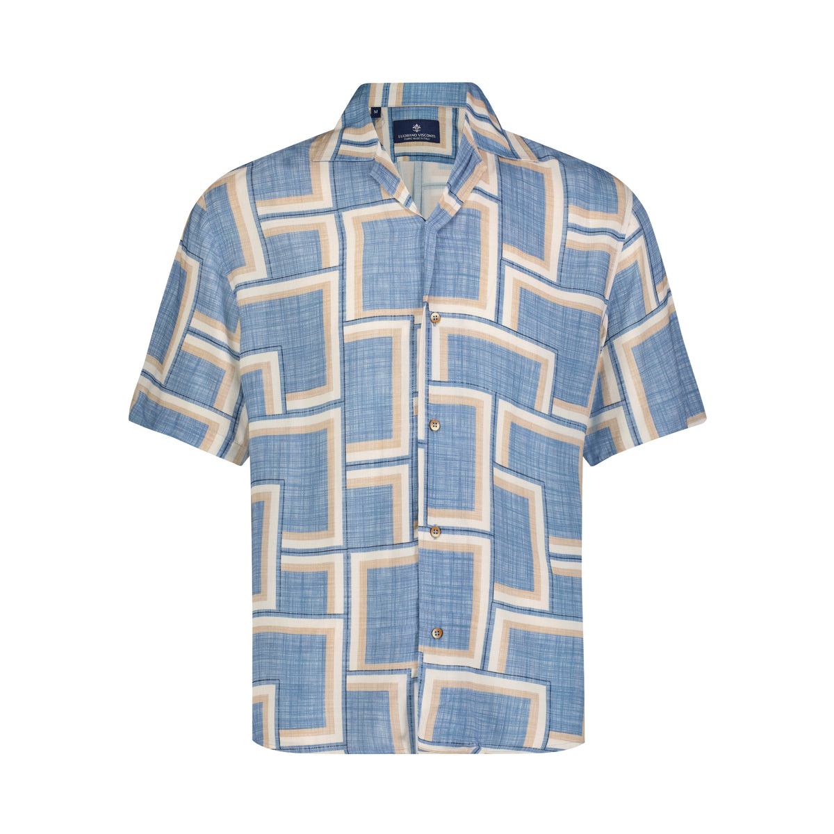 Teal, Beige, and Khaki Box Short Sleeve Shirt