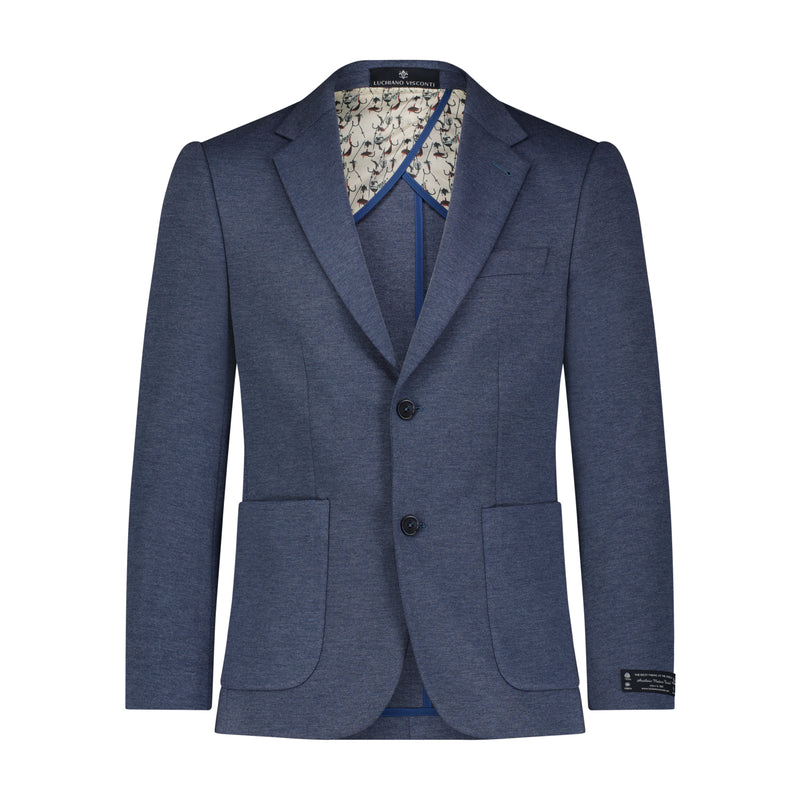 Navy Pique Pin Dot Stretch Two Button Sport Coat