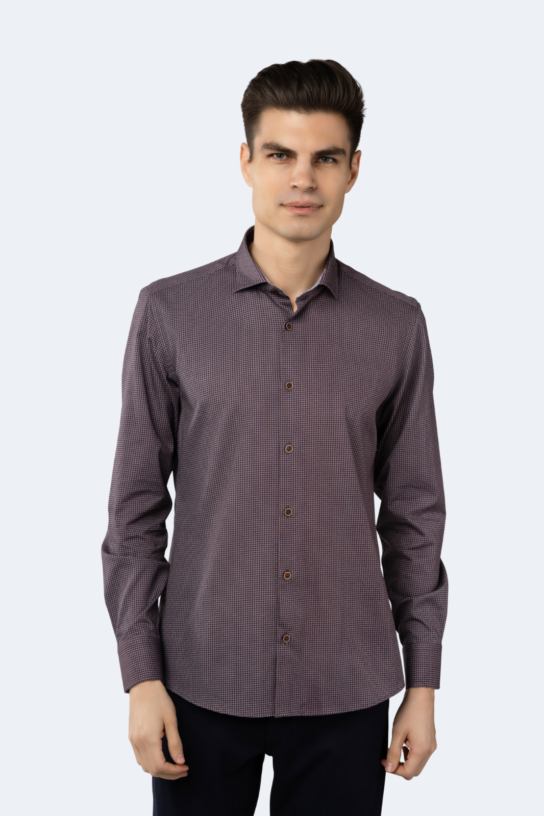 Leo Maroon with Beige Circular Jacquard Design Shirt