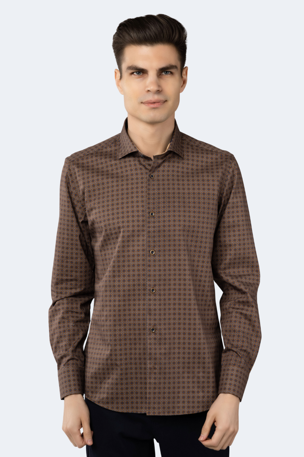 Leo Light Brown Circle and Squares Jacquard Shirt