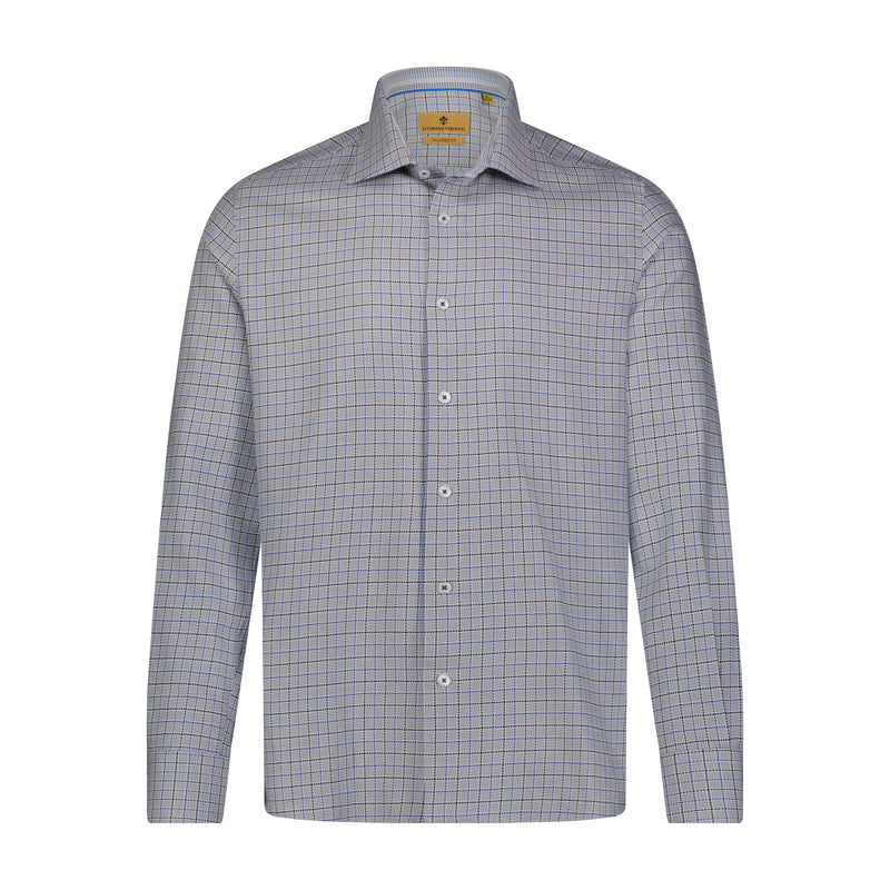 Leo Grey Navy Woven Plaid Long Sleeve Shirt