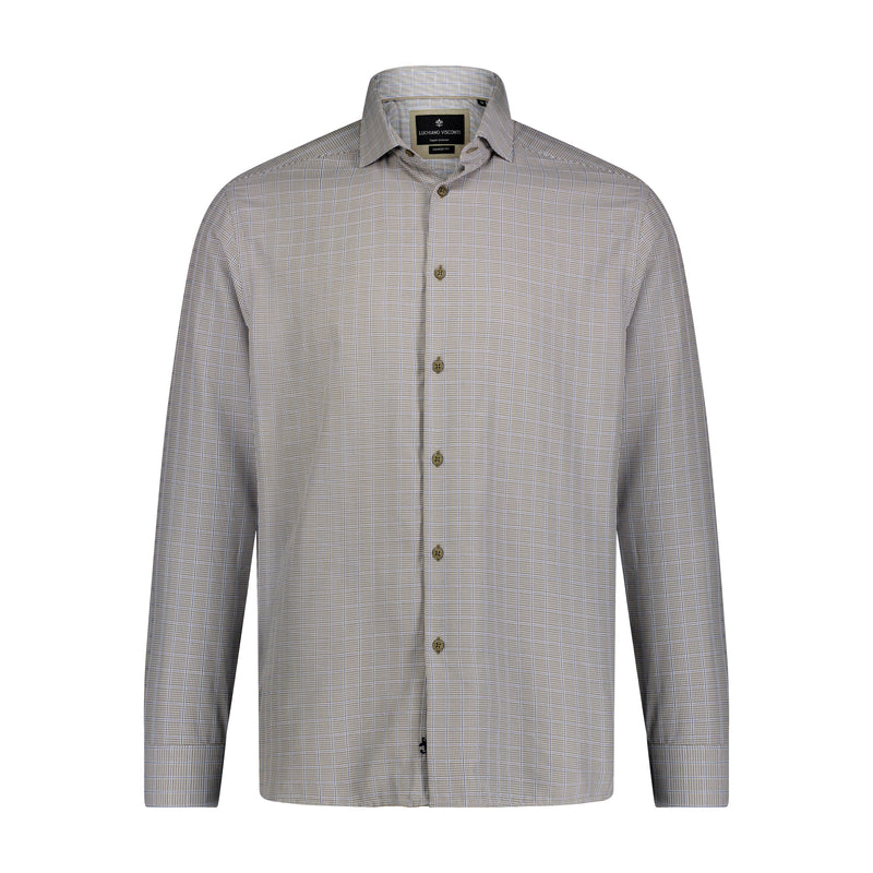 Brown Navy Windowpane Long Sleeve Shirt