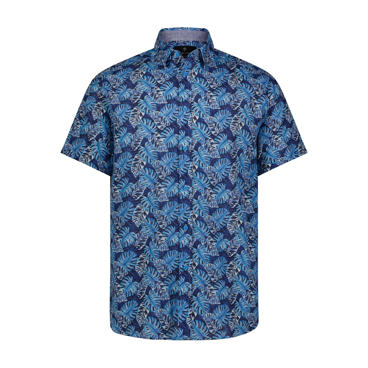 Blue Botanical Print Short Sleeve Shirt