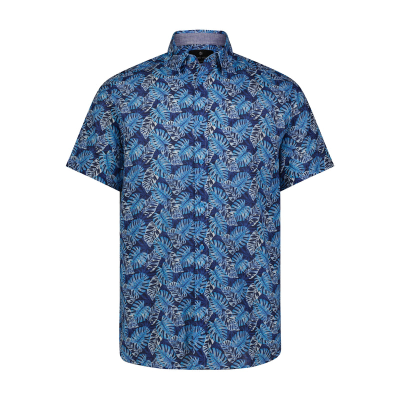 Blue Botanical Print Short Sleeve Shirt