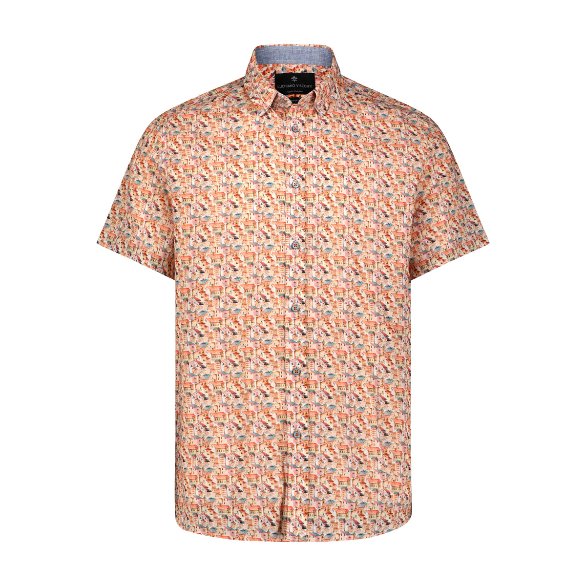 Rustic Town Print Short Sleeve Shirt