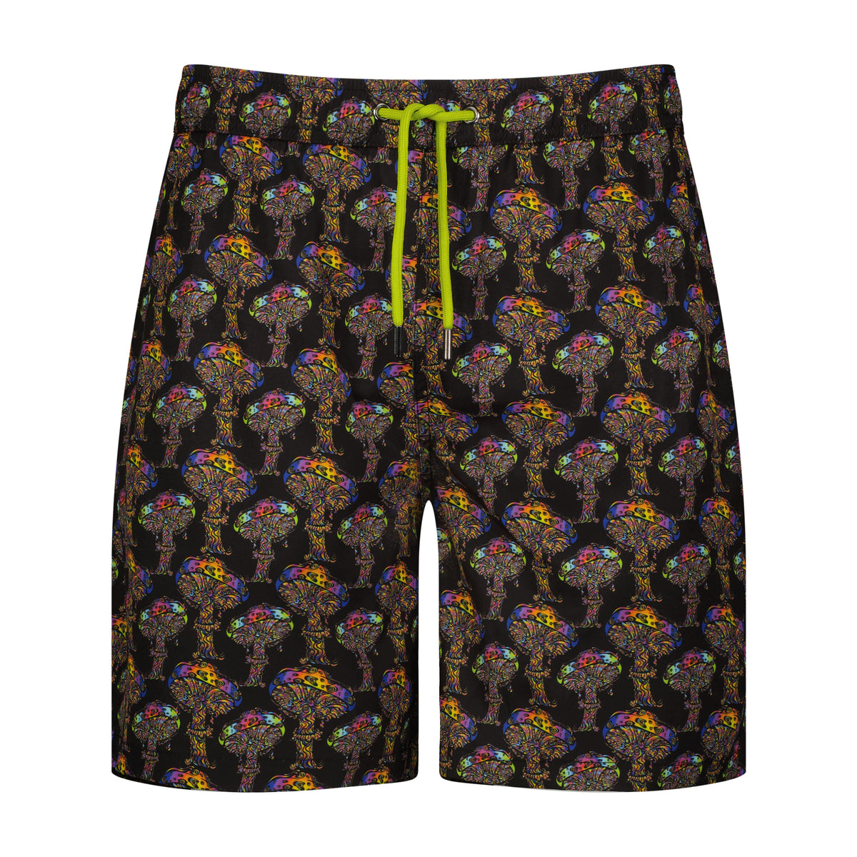 Black Mushroom Print Swim Trunks