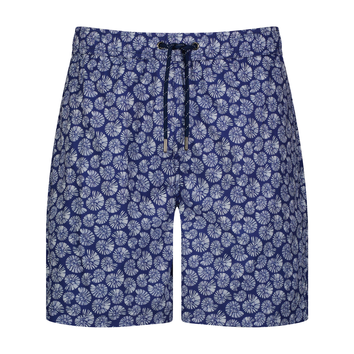 Blue Sea Shell Print Swim Trunks