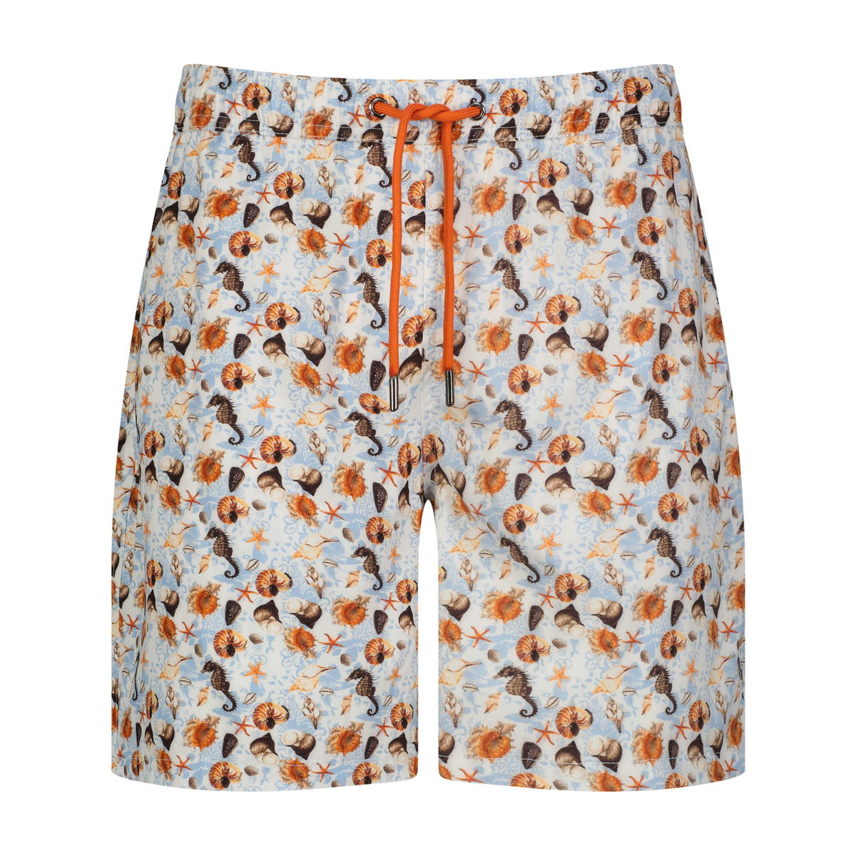 Lite Blue and Tan Under the Sea Print Swim Trunks