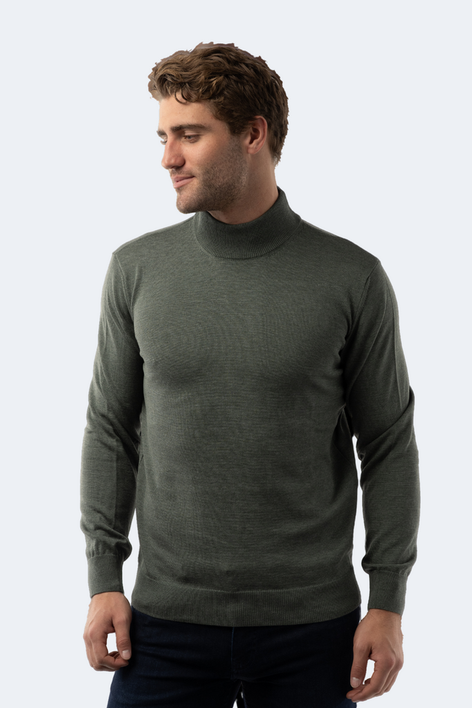 Melange Khaki Mockneck Sweater