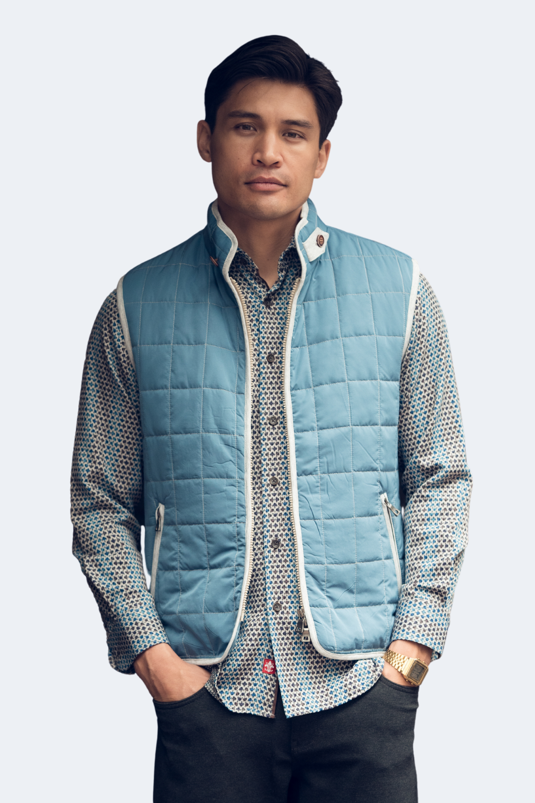 Denim Blue Quilted Zip Up Vest