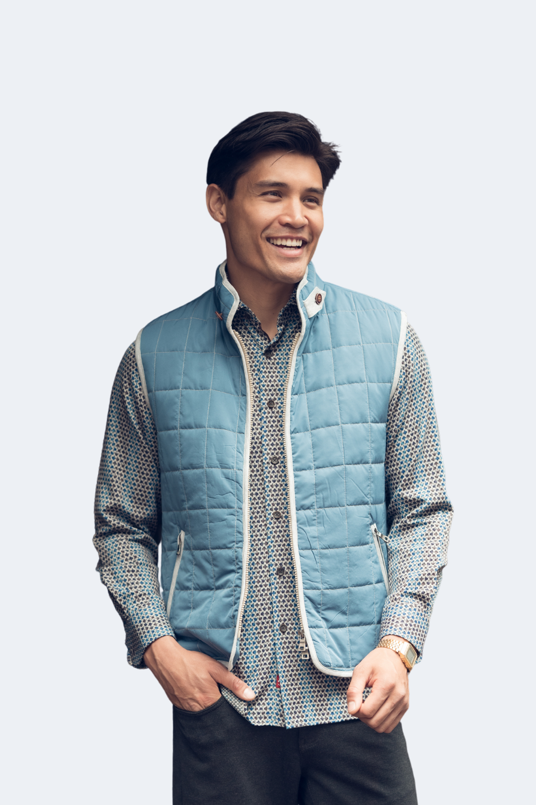 Denim Blue Quilted Zip Up Vest – Luchiano Visconti Online