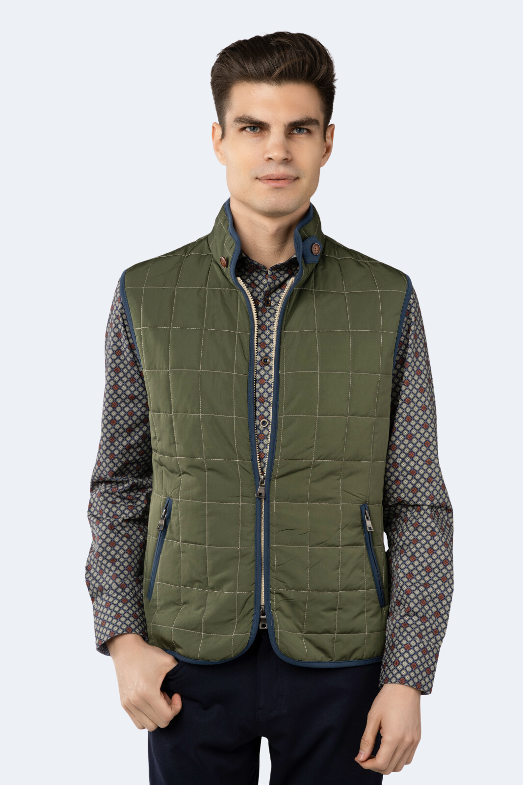 Green Quilted Zip Up Vest