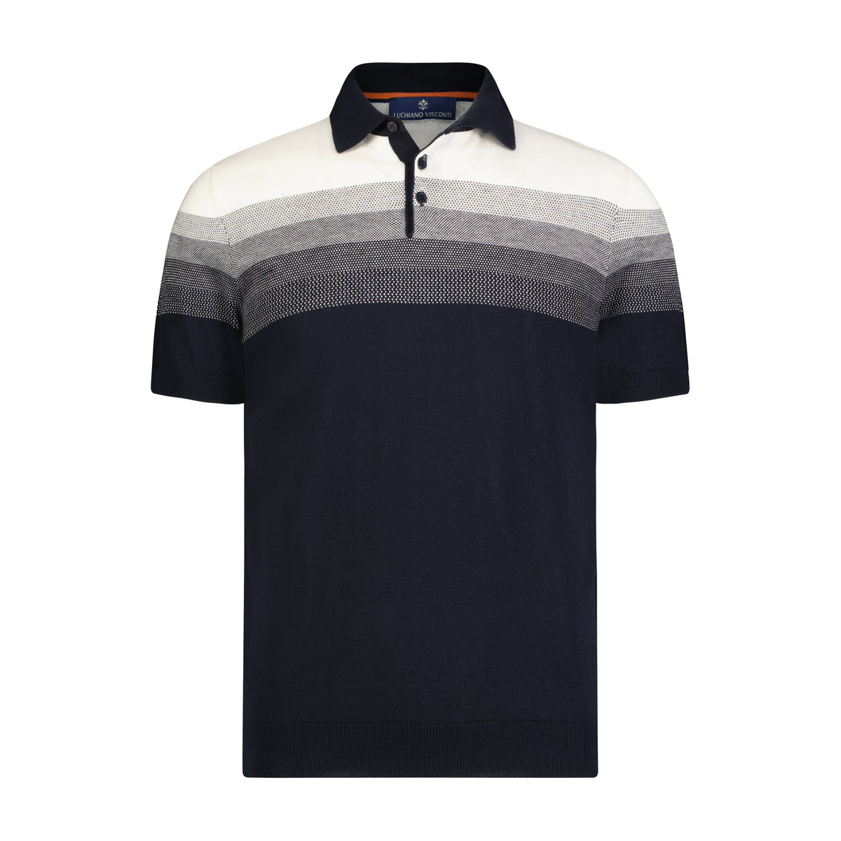 Navy and Ecru Top Stripe Short Sleeve Knit Polo