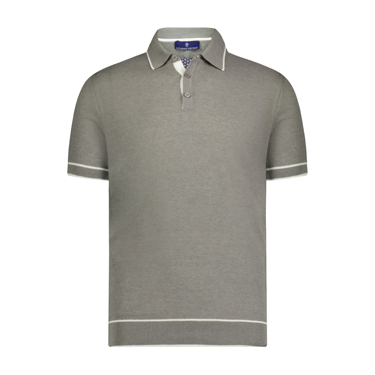 Melange Grey with White Trim Short Sleeve Knit Polo