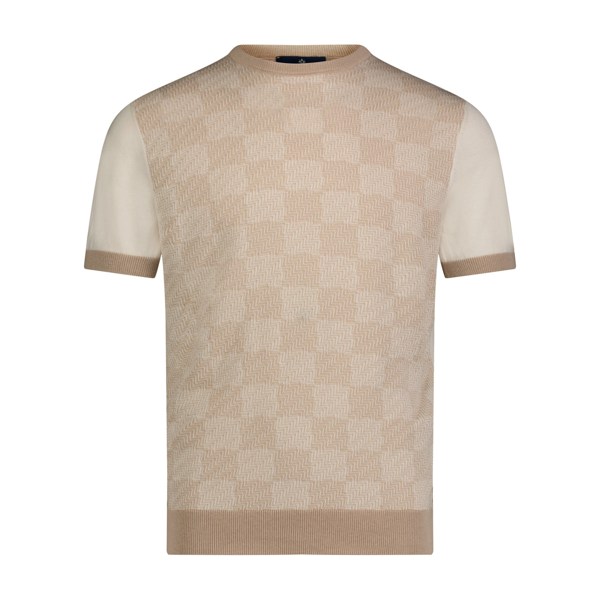 Sand, Ecru, and Cream Muted Wave Print Short Sleeve Knit Polo