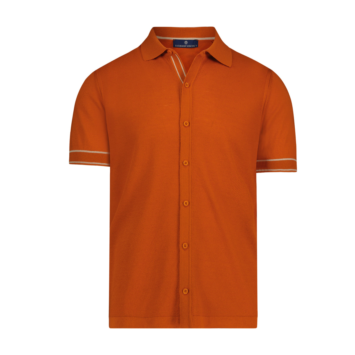 Orange with Beige and Sand Pique Dot Short Sleeve Knit Polo