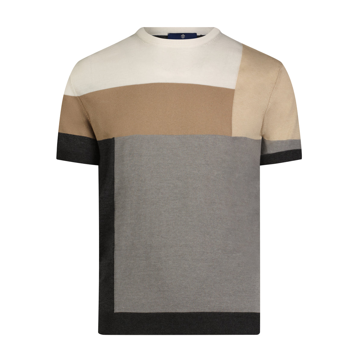 Melange Smoke and Ecru Block Short Sleeve Knit Polo