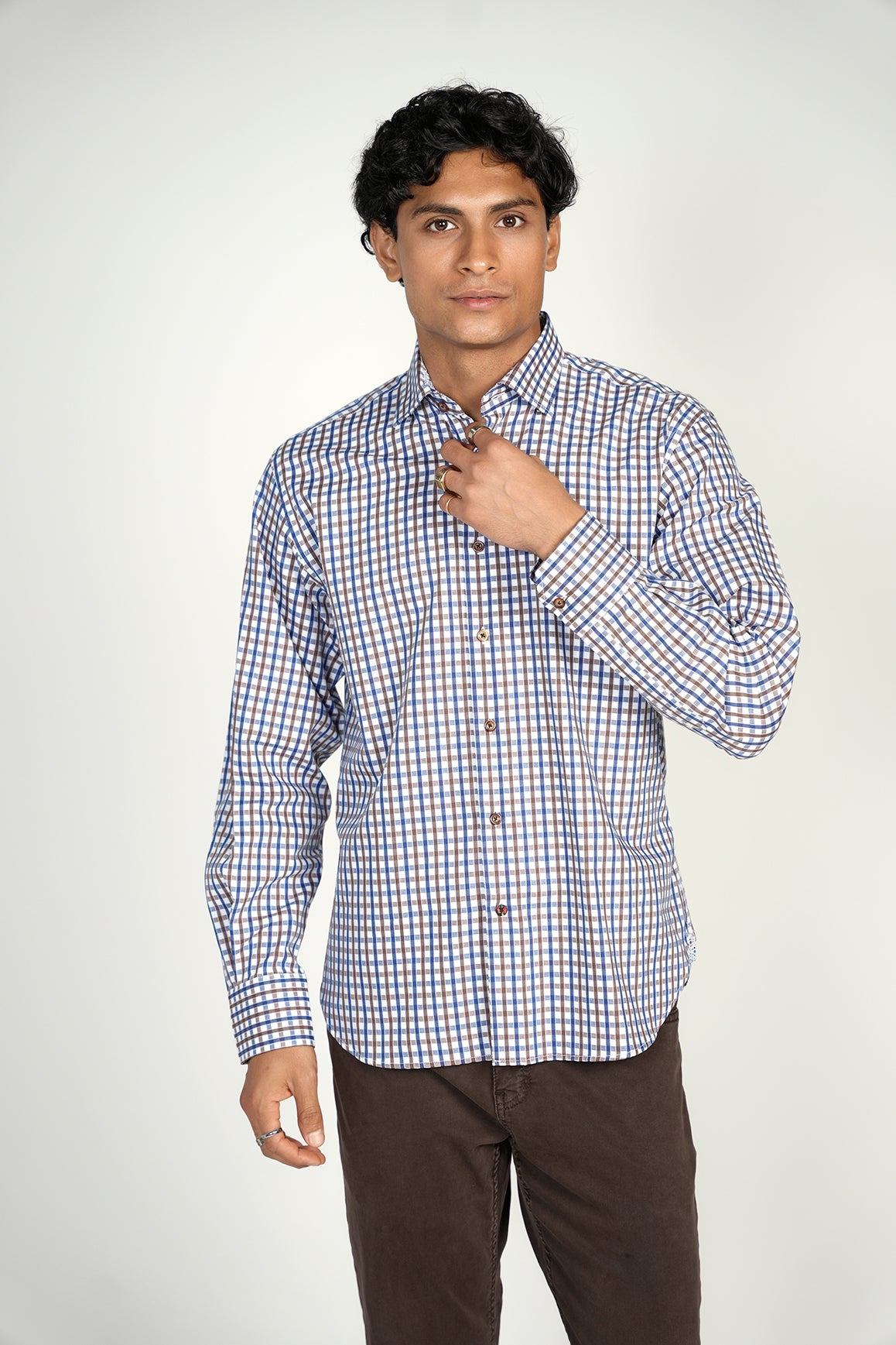 Everyday Brown Navy Plaid Shirt (Big & Tall)