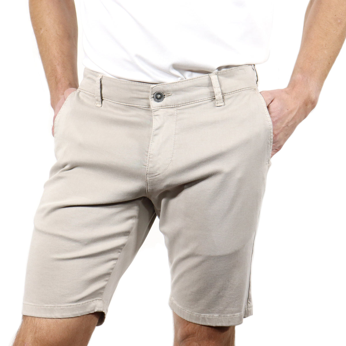 Beige Mid Rise Shorts