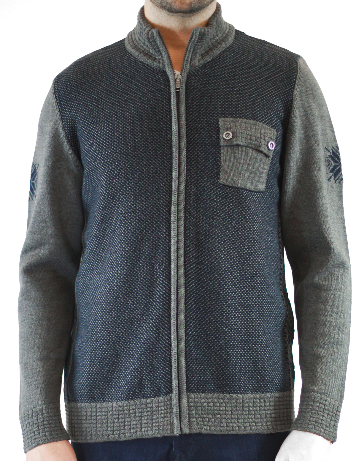 Grey and Navy Winter Design Zip Up