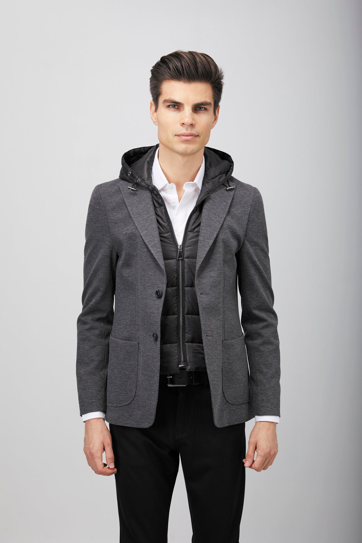 Grey Puffer Hood Sport Coat