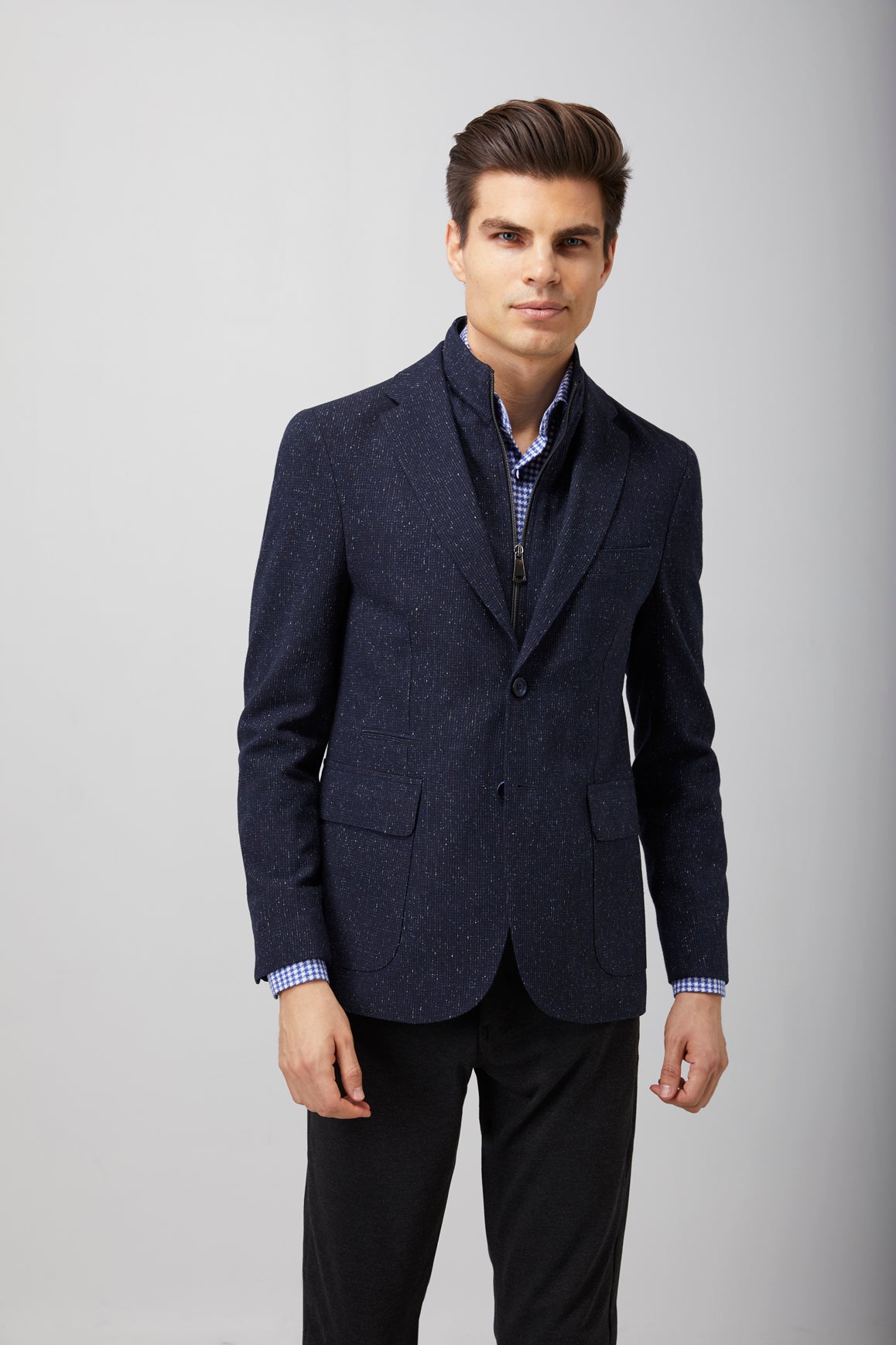 Navy Speckle Zip Up Sport Coat