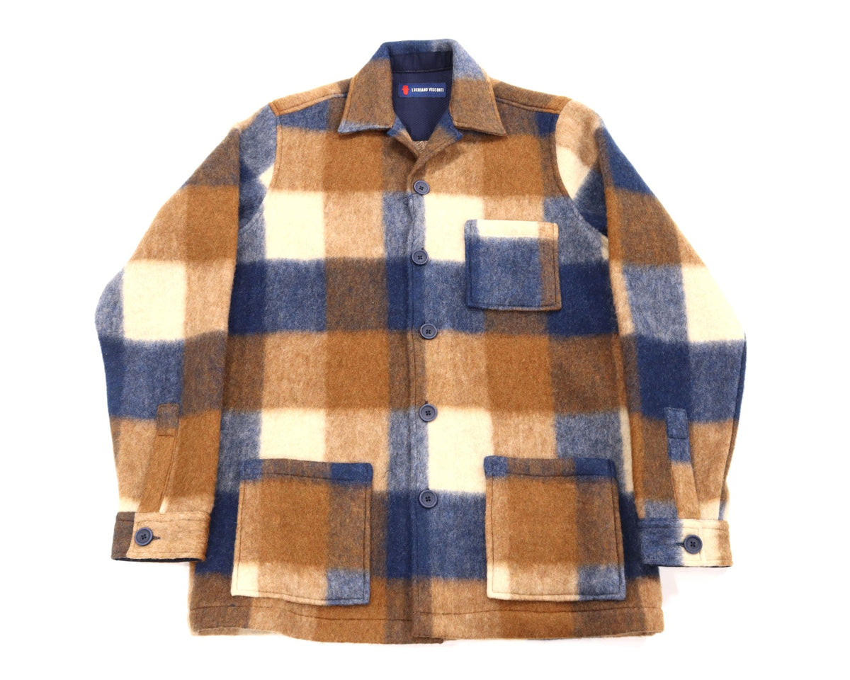 Brown, Navy, & Beige Plaid Wool Shacket